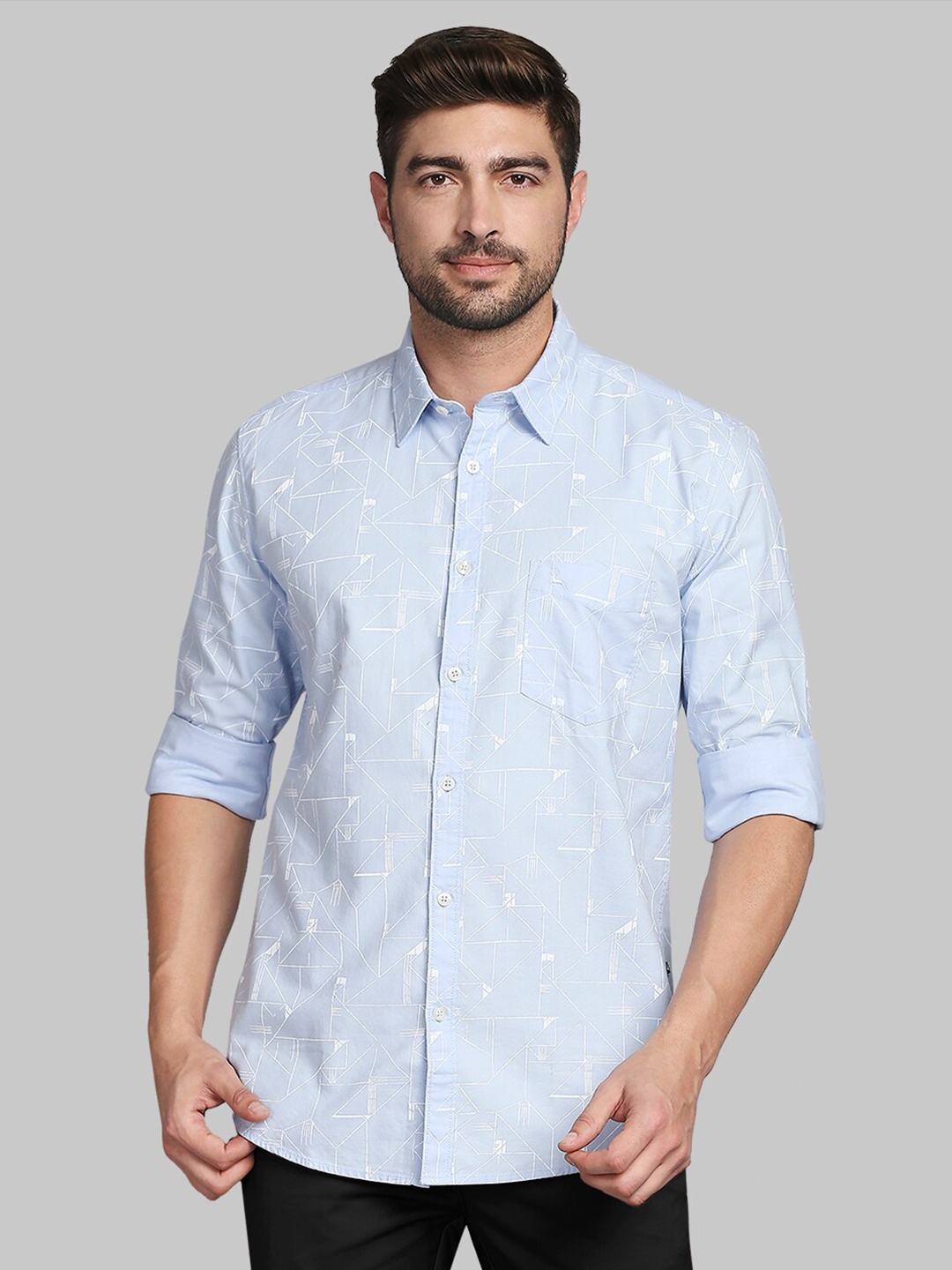 

Parx Men Blue Slim Fit Printed Casual Shirt