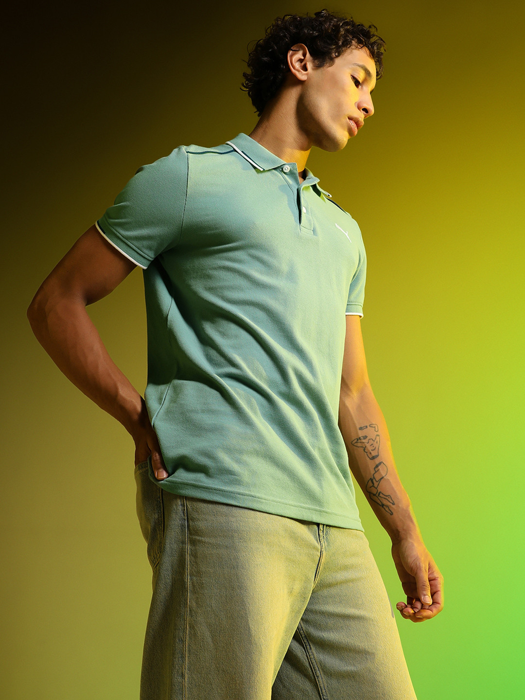 

Puma Men Blue & White Polo Collar Slim Fit Casual T-shirt