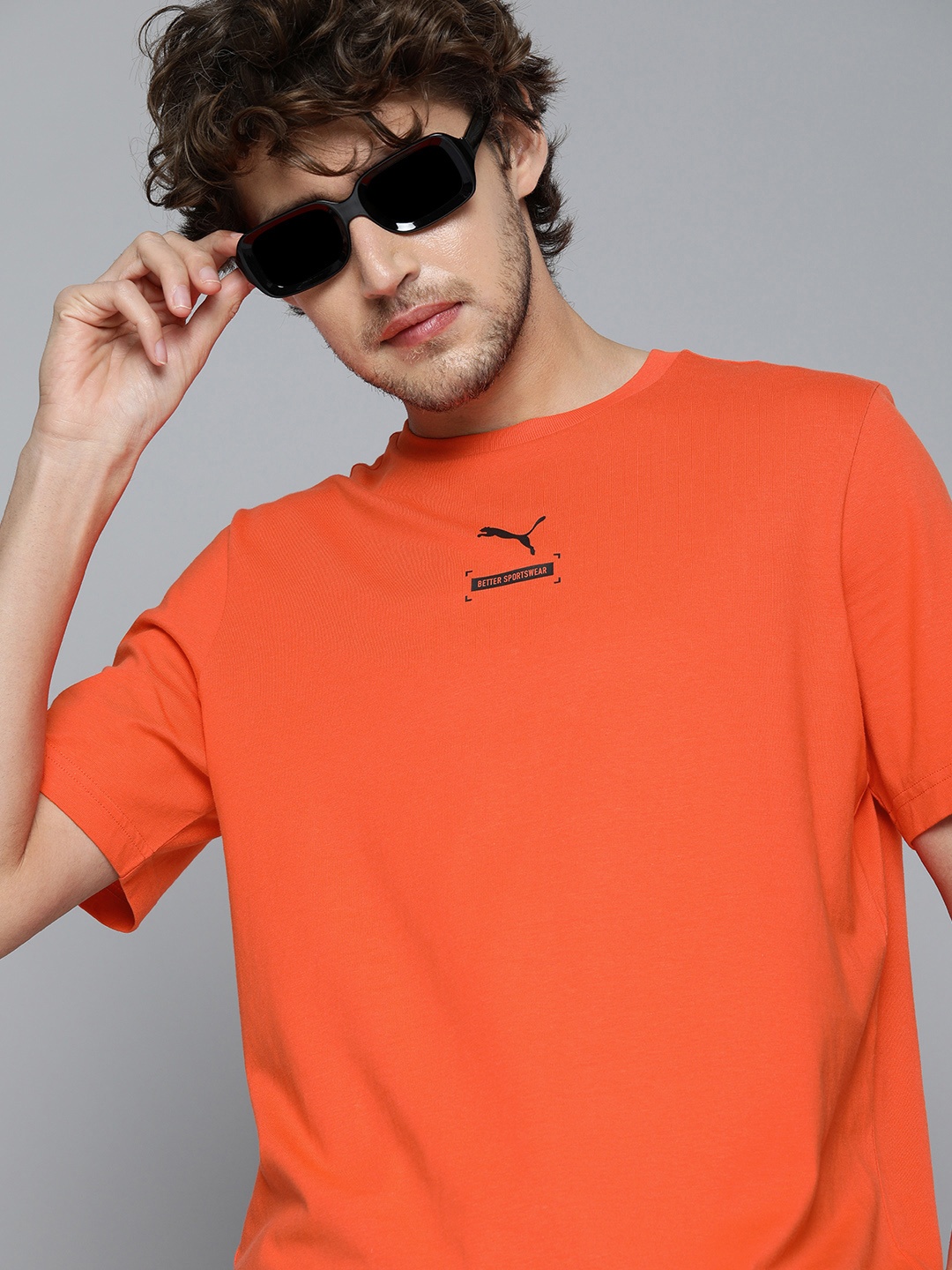 

Puma Men Orange Brand Logo Printed Round Neck T-shirt
