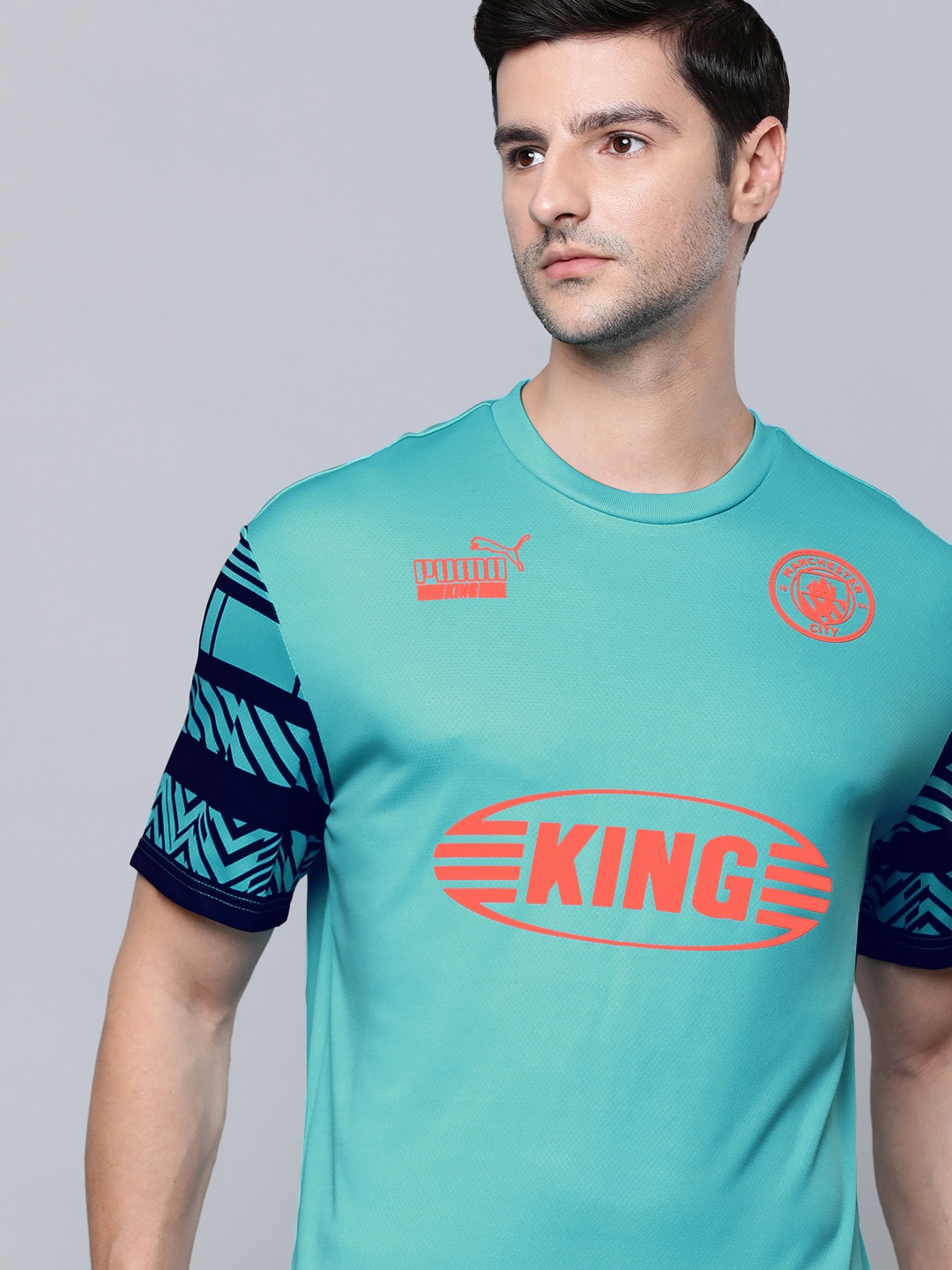 Puma Brand Logo Printed DrCell Manchester City Relaxed Fit Football T-shirt, Blue