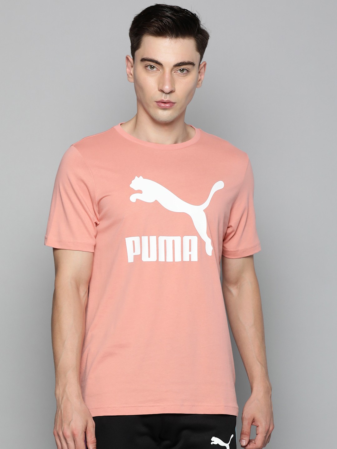 

Puma Men Pink & White Brand Logo Printed Pure Cotton Round Neck T-shirt