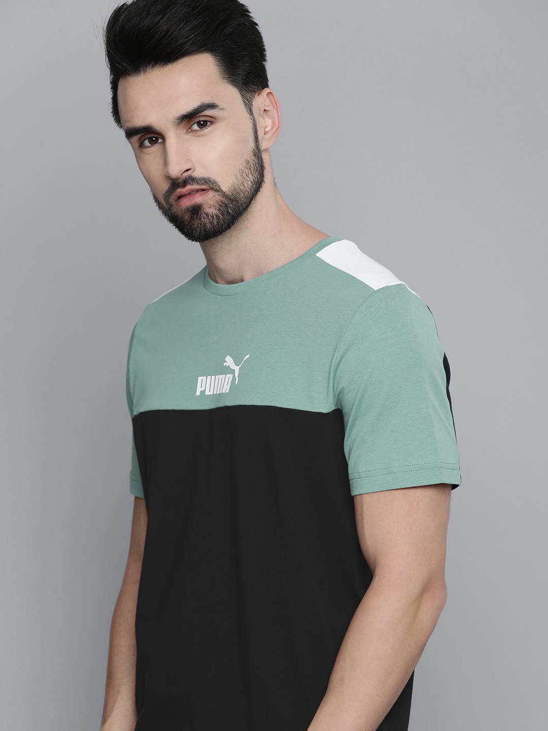 

Puma Men Sea Blue & Black Colourblocked Pure Cotton Casual T-shirt