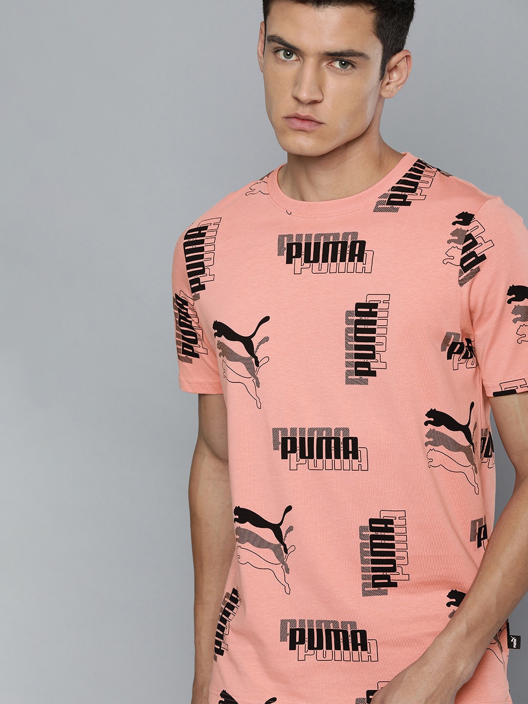 

Puma Men Peach-Coloured & Black Power Printed T-shirt