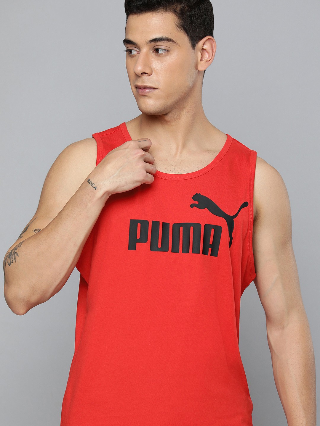

Puma Men Red Brand Logo Printed Essential T-shirt
