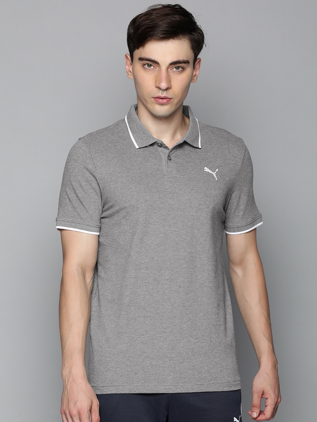 

Puma Men Grey Solid Polo Collar Slim Fit T-shirt