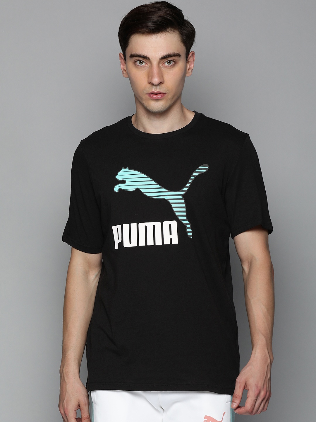 

Puma Men Black Brand Logo Printed Pure Cotton T-shirt