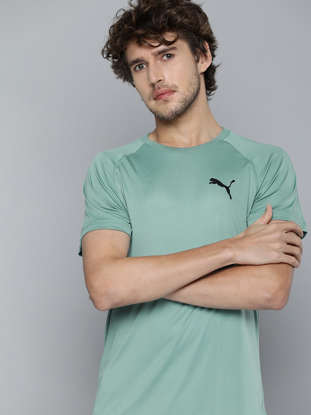 

Puma Men Blue Brand Logo Printed RTG Slim Fit DryCell T-shirt