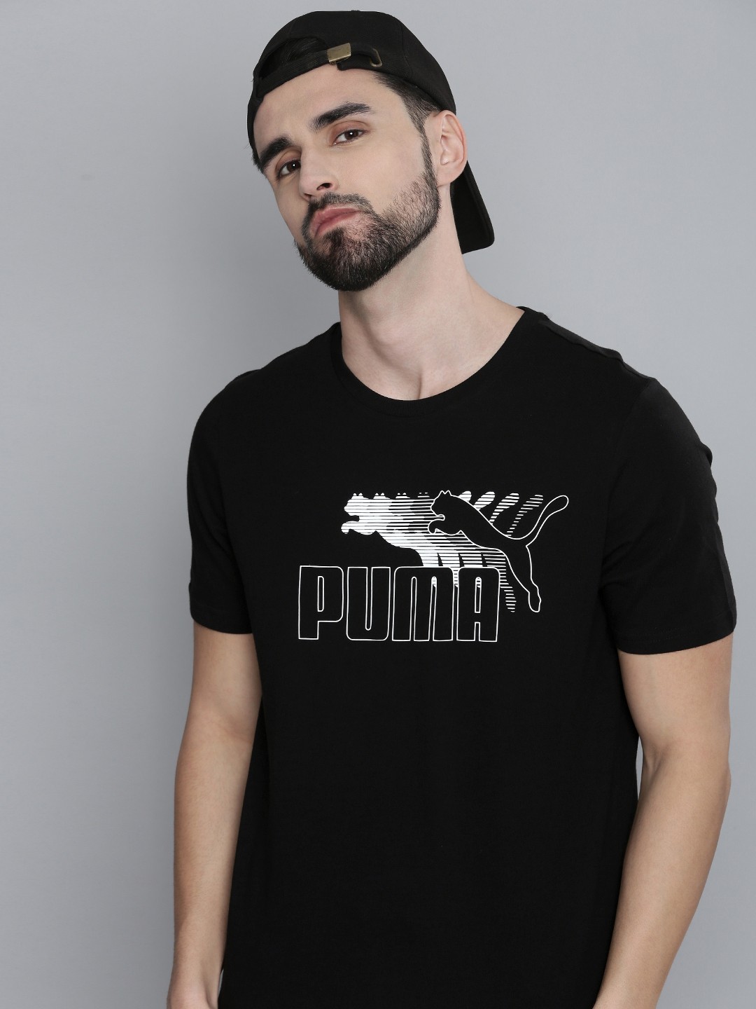 

Puma Men Black Brand Logo Printed T-shirt