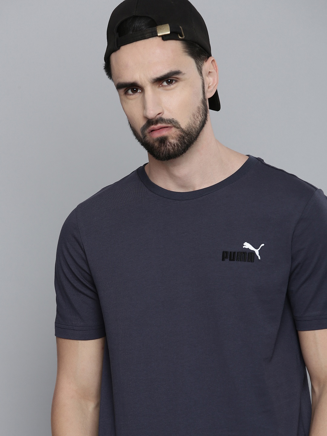 

Puma Men Navy Blue Brand Logo Embroidered T-shirt