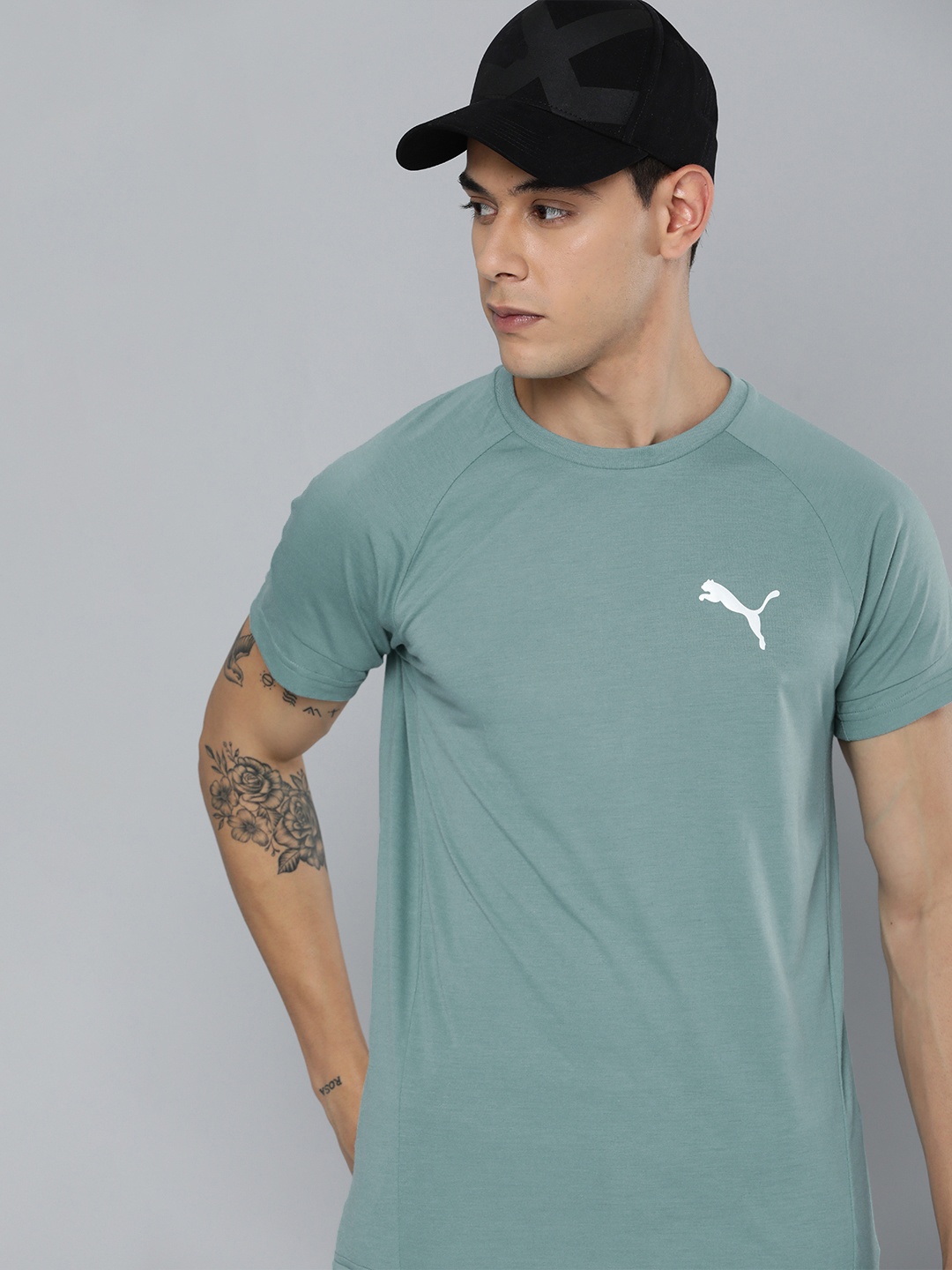 

Puma Men Blue Brand Logo Printed Evostripe Slim Fit Casual Sustainable T-shirt