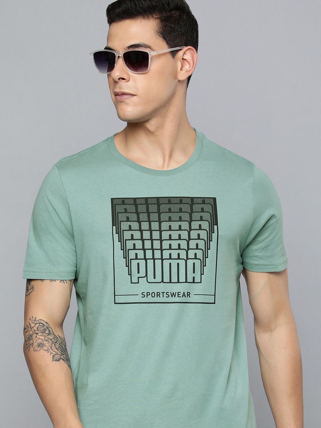 

Puma Men Turquoise Blue Brand Logo Wording Printed T-shirt