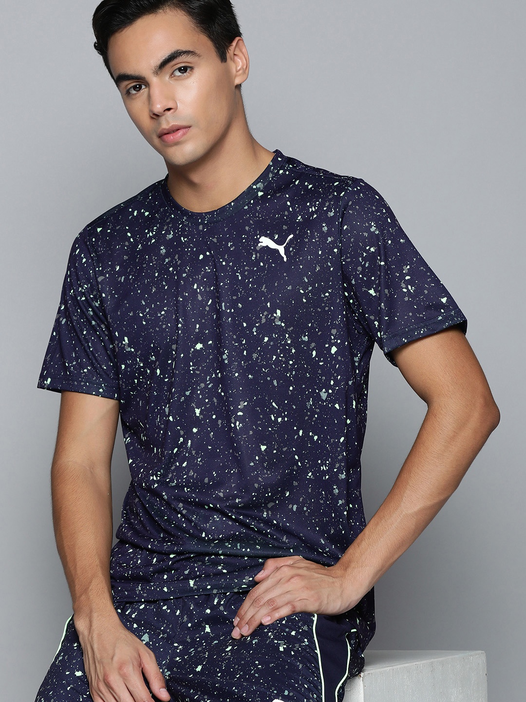 

Puma Men Blue & Grey Printed Training or Gym T-shirt