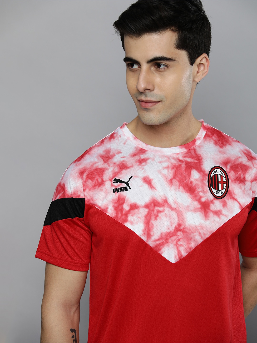 

Puma Men Red & White DryCELL Colourblocked AC Milan Iconic Football T-shirt