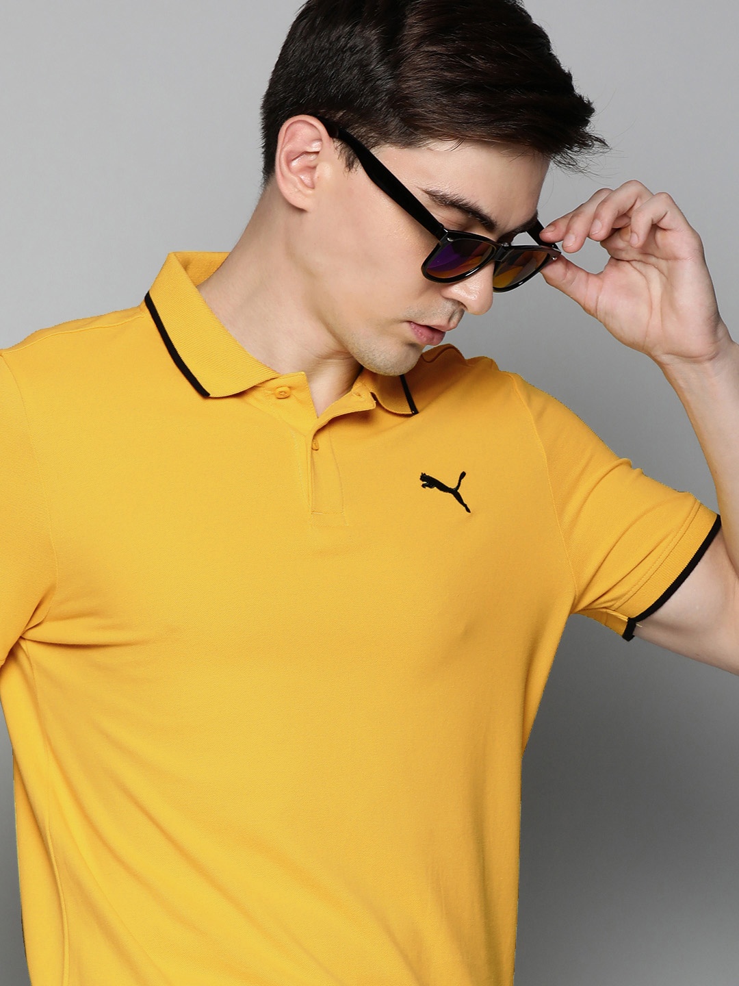 

Puma Men Yellow Polo Collar Slim Fit Collar Tipping Heather T-shirt