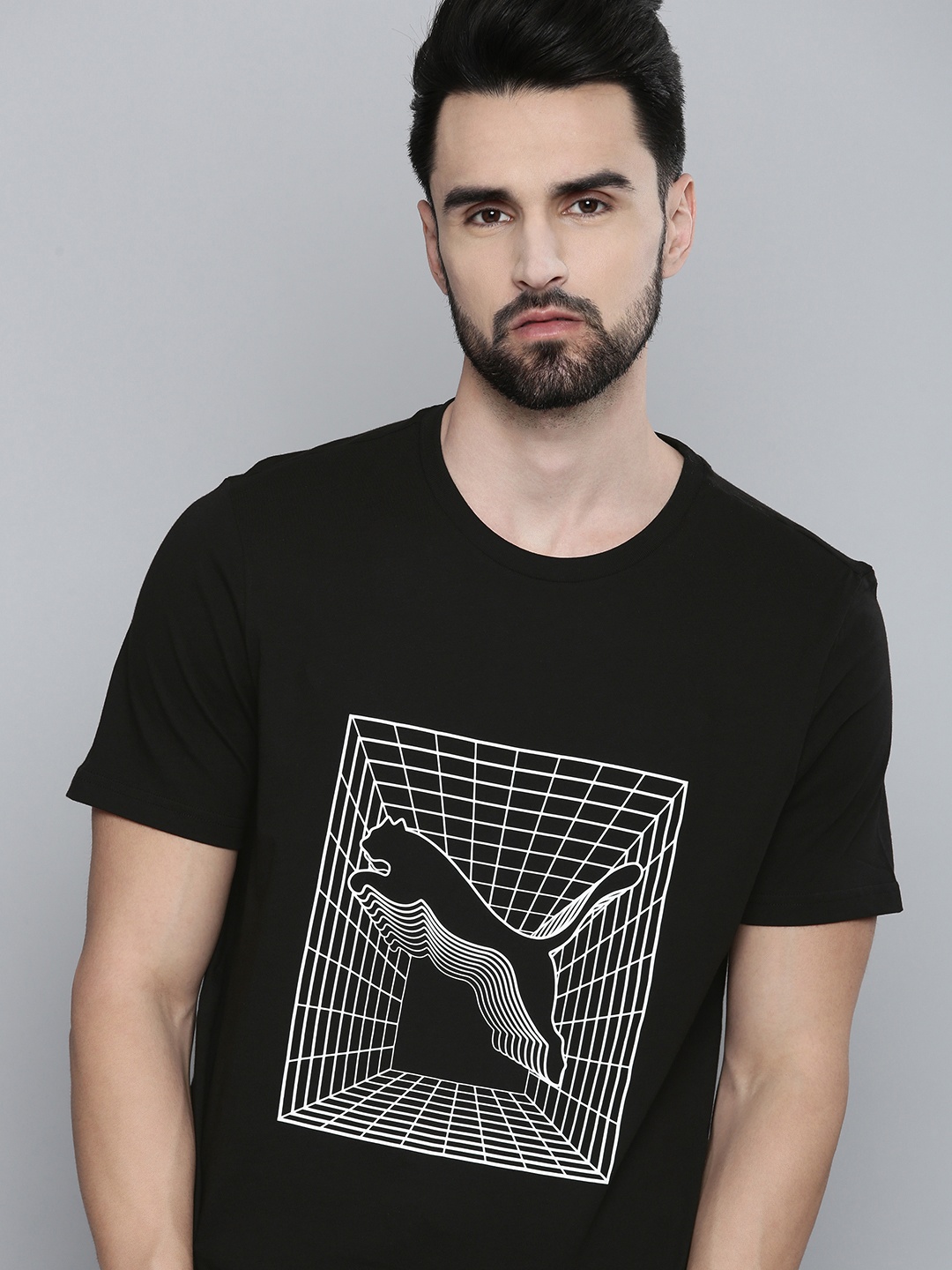 

Puma Men Black Graphic Printed Pure Cotton Casual T-shirt