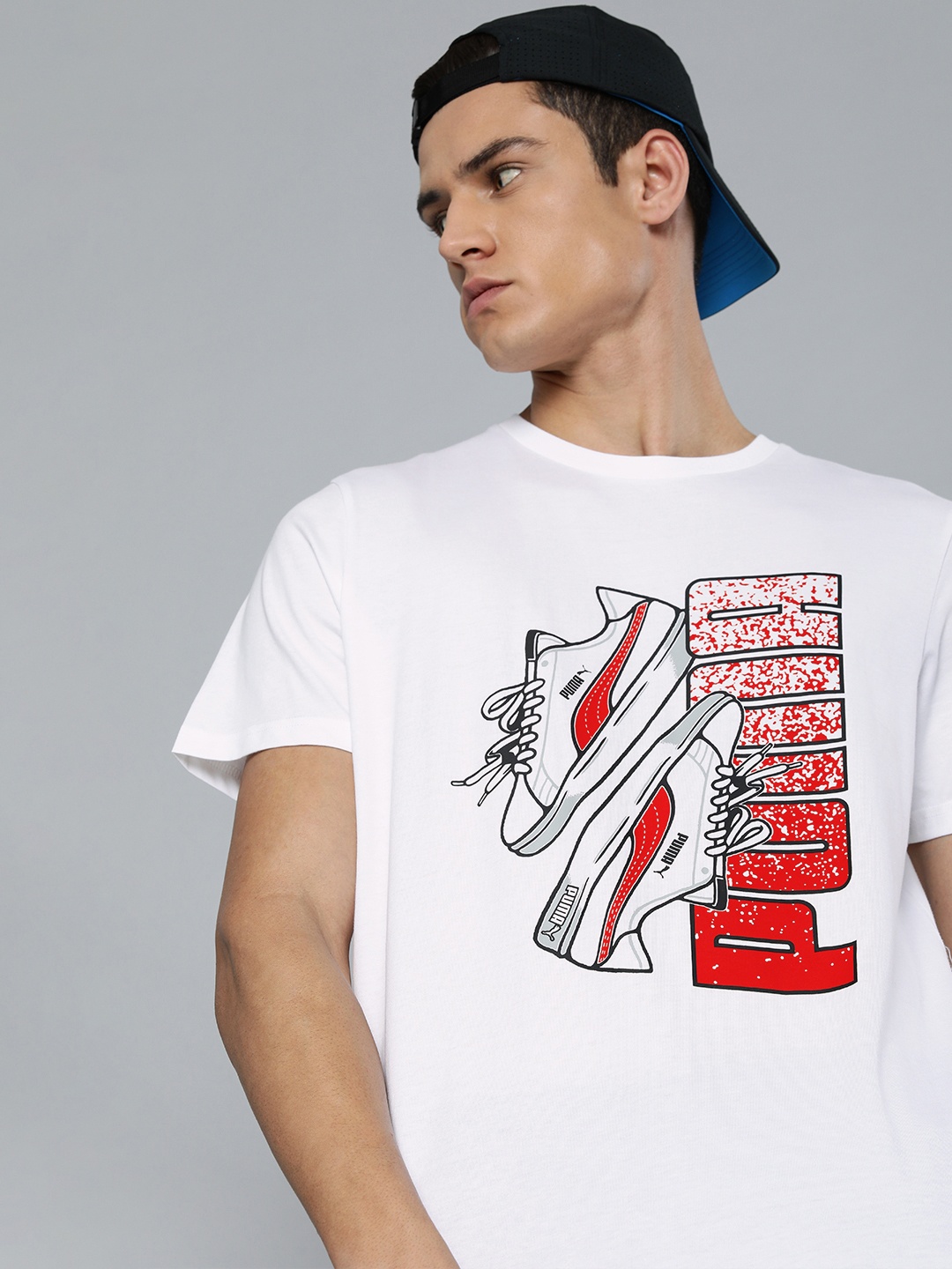 

Puma Men White & Red Sneaker Graphic Printed T-shirt