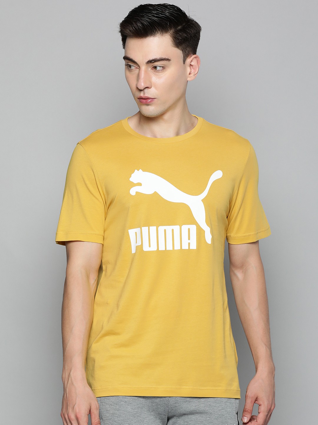 

Puma Men Yellow & White Brand Logo Printed Pure Cotton Round Neck T-shirt