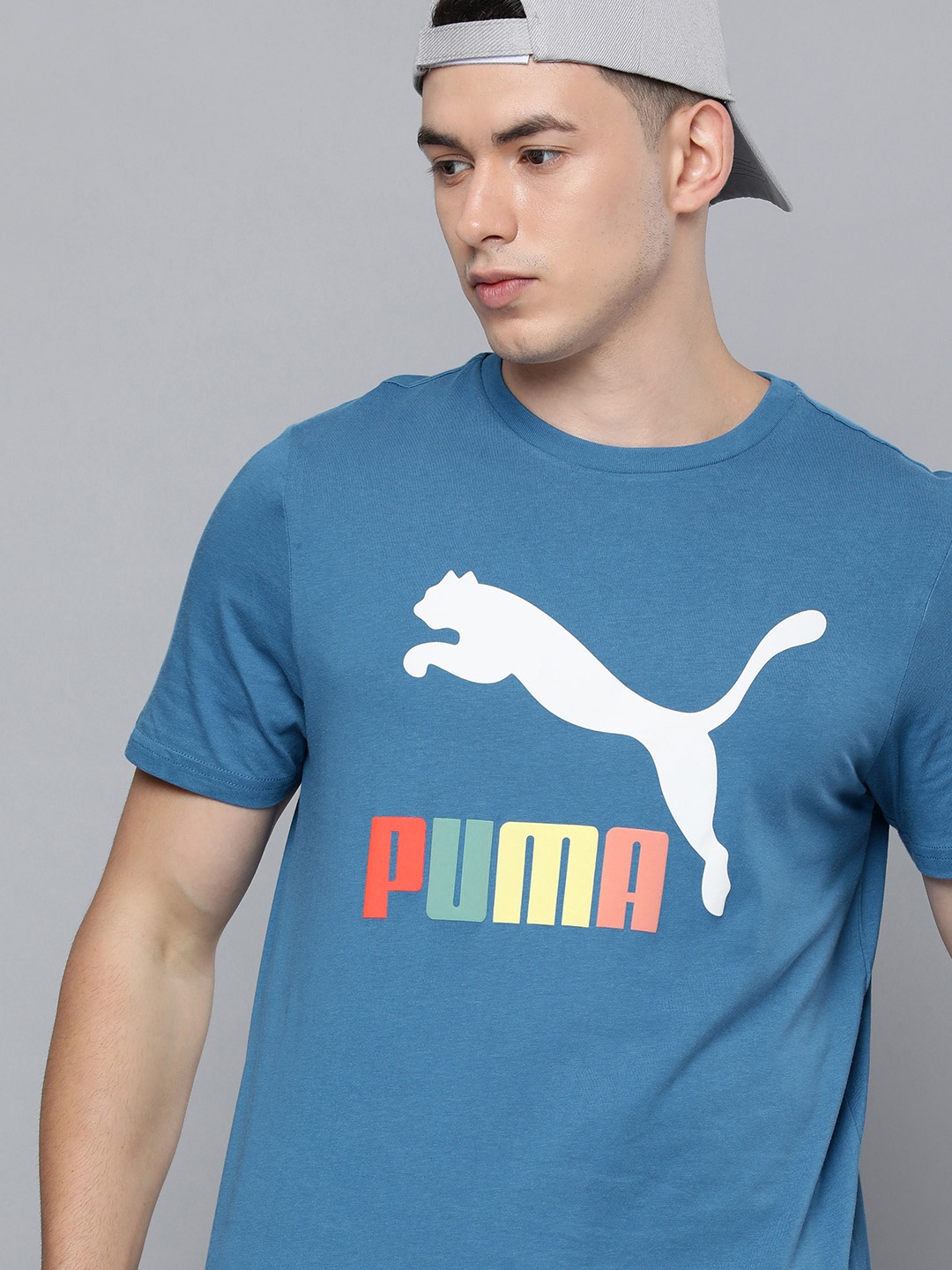 

Puma Men Blue & White Brand Logo Printed Round Neck Pure Cotton T-shirt