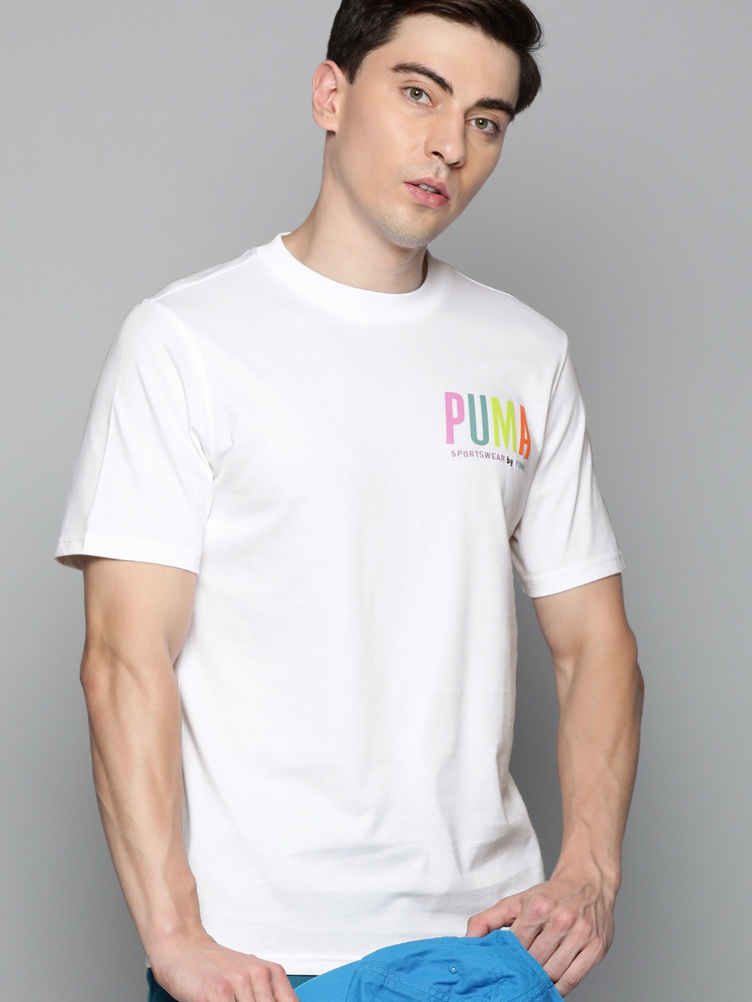 

Puma x SMILEY WORLD Men Graphic SWxP Pure Cotton Regular Fit T-shirt with Printed Detail, White