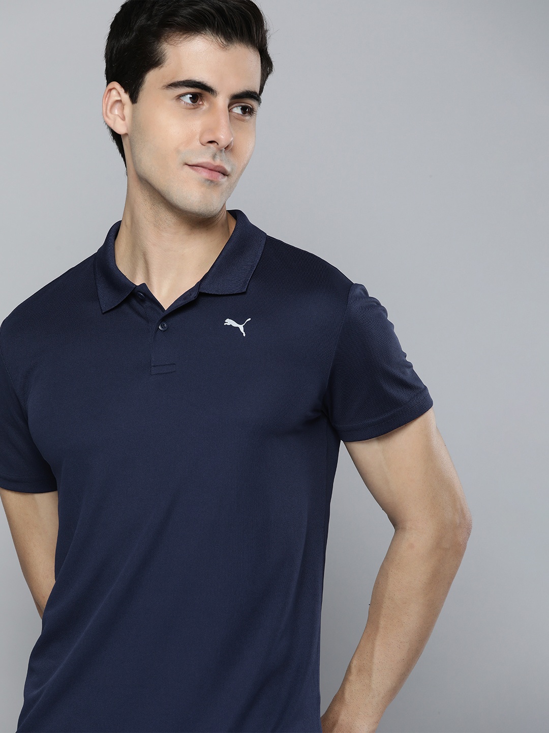 

Puma Men Navy Blue Solid Polo Collar Training or Gym T-shirt