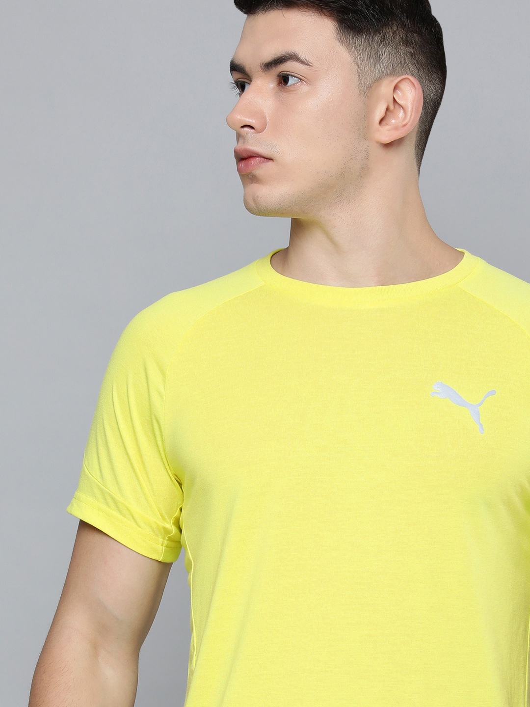 

Puma Men Yellow Brand Logo Printed Evostripe Round-Neck Slim Fit Sustainable T-shirt