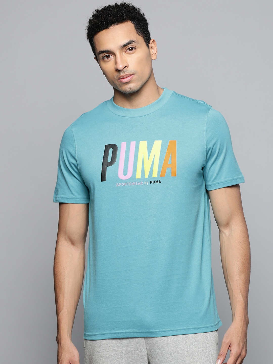 

Puma Men Regular Fit Brand Logo Printed SWxP Round Neck T-shirt, Blue