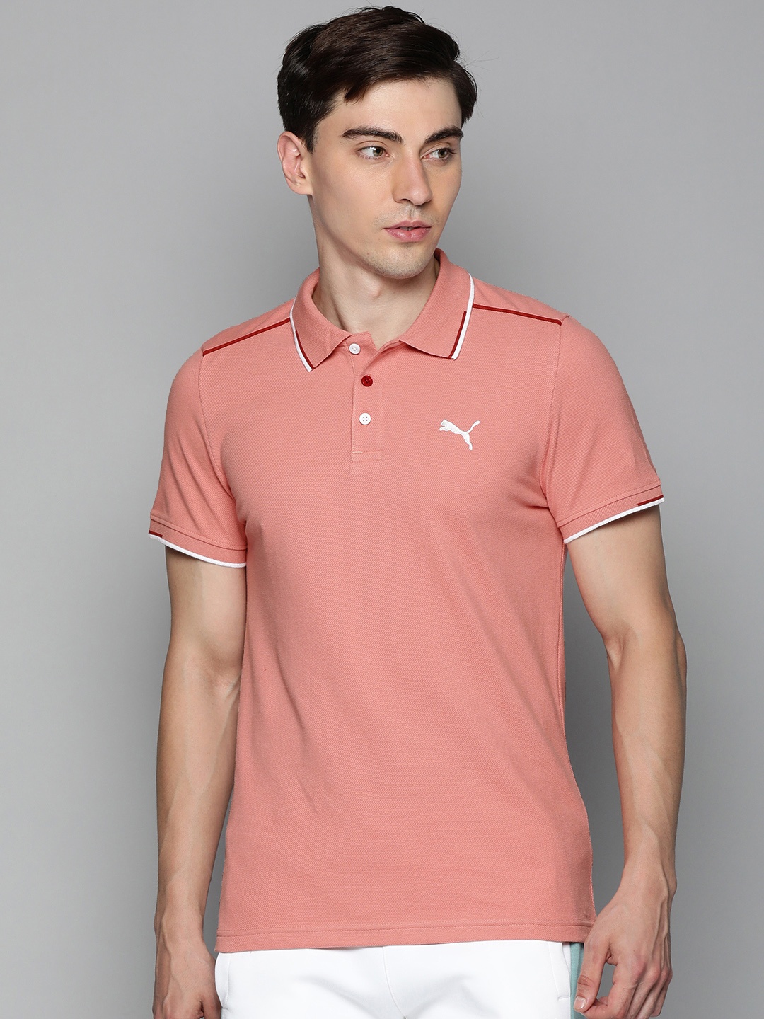 

Puma Men Pink Pure Cotton Polo Collar Slim Fit T-shirt