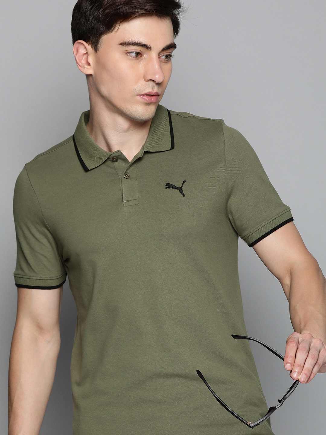 

Puma Men Green Polo Collar Solid Slim Fit T-shirt