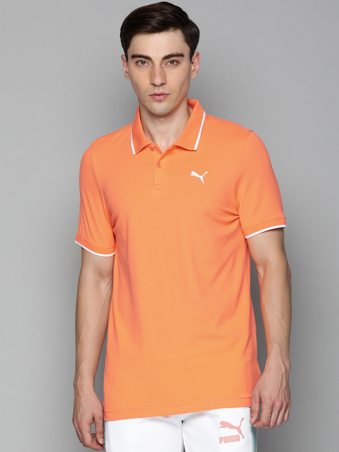 

Puma Men Orange Solid Polo Collar Slim Fit T-shirt