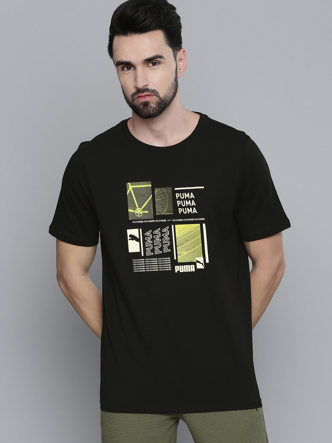 

Puma Men Black Graphic Printed Pure Cotton Casual T-shirt