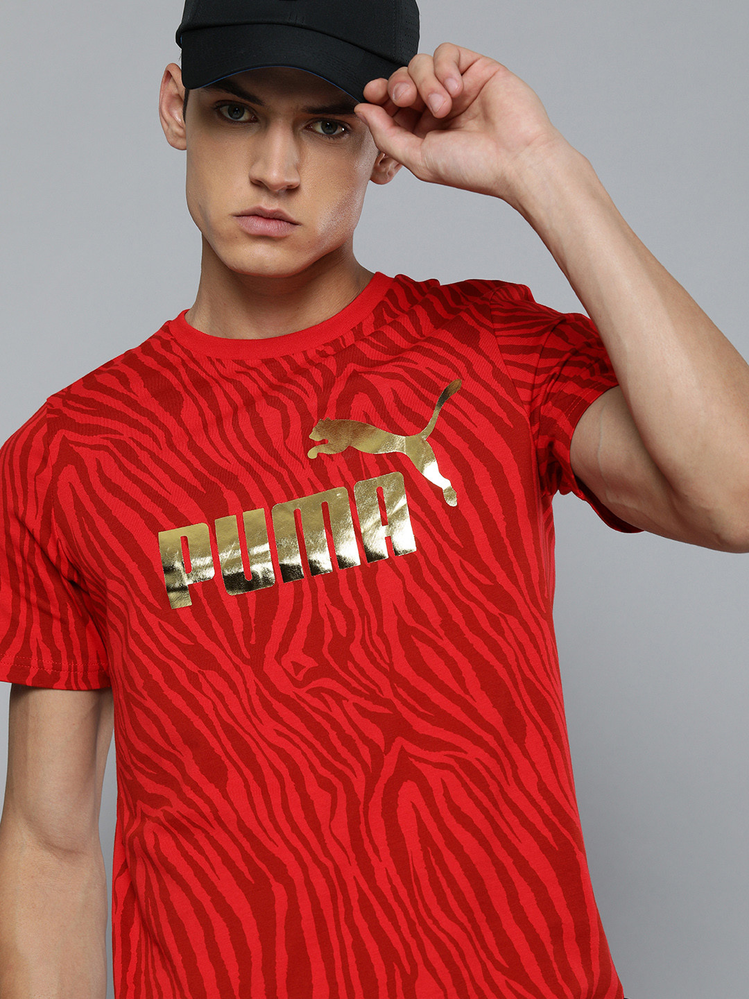 

Puma Men Red & Gold-Toned Tiger Printed T-shirt