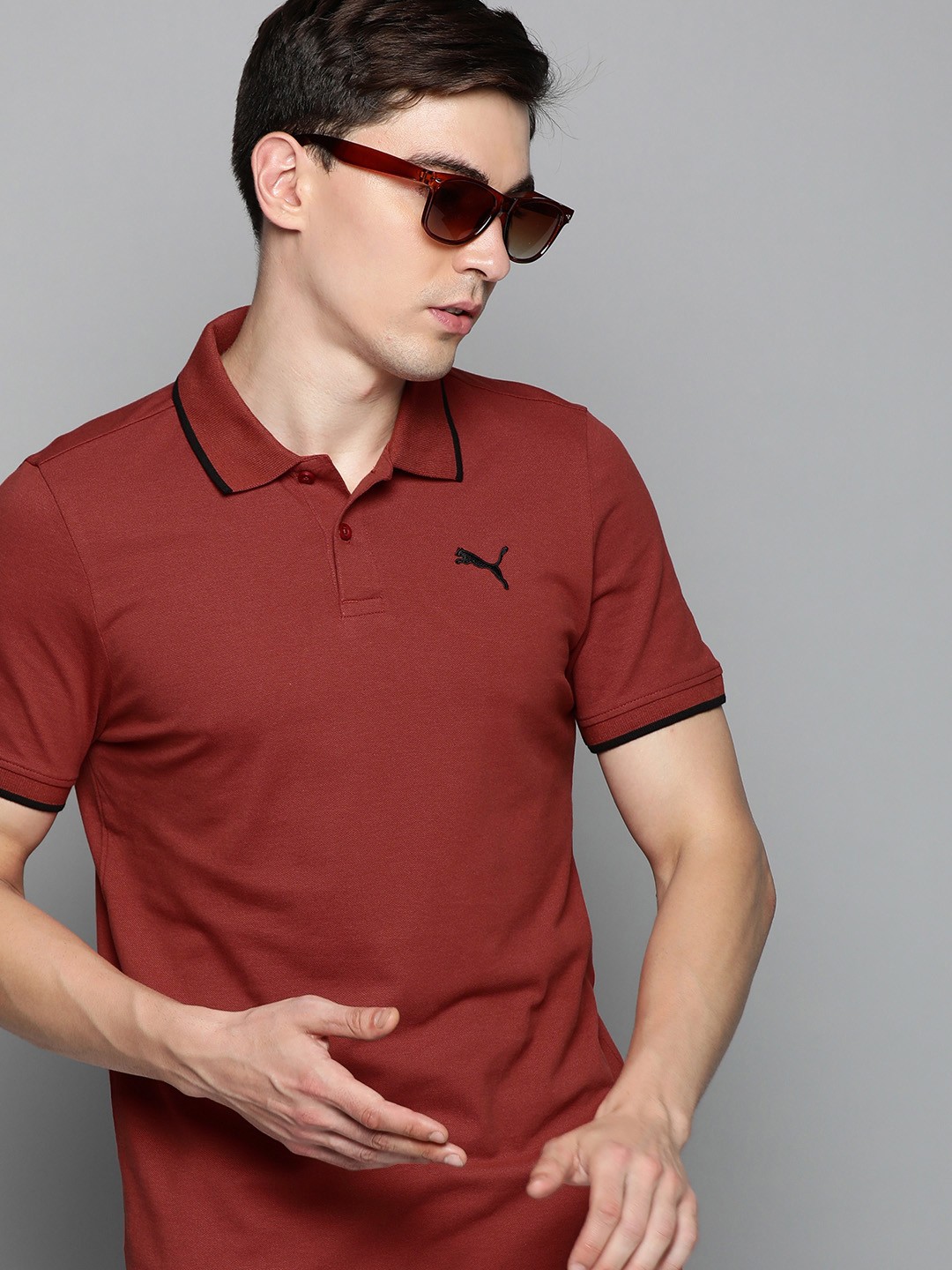 

Puma Men Red Solid Polo Collar Slim Fit T-shirt