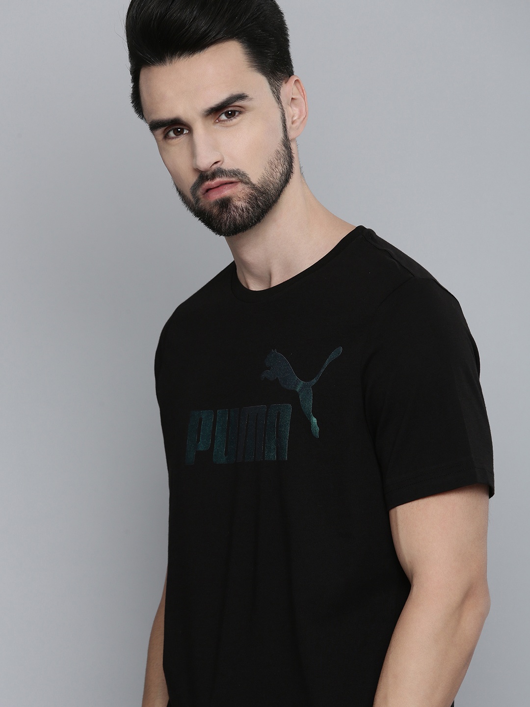 

Puma Men Black & Grey Brand Logo Printed Casual T-shirt