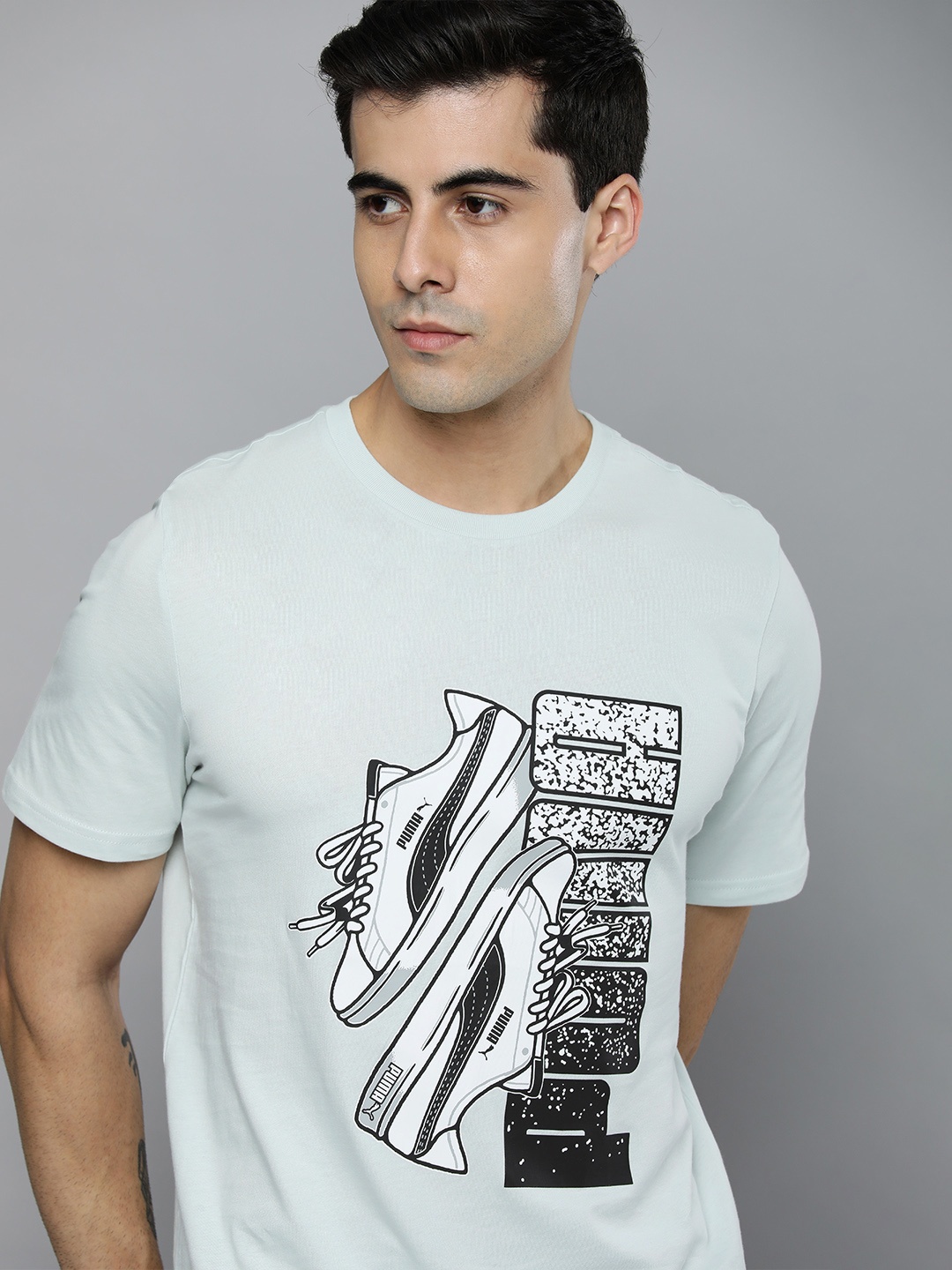 

Puma Men Ice Blue & Black Sneaker Graphic Men's T-shirt