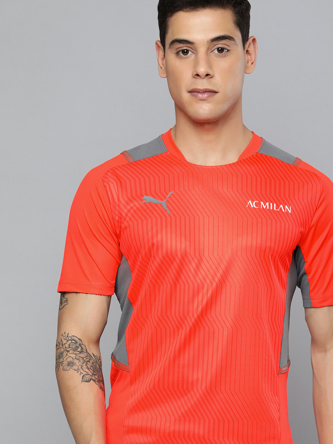 

Puma Men Red & Grey A C Milan AC Milan Slim Fit Training Sustainable Football T-shirt