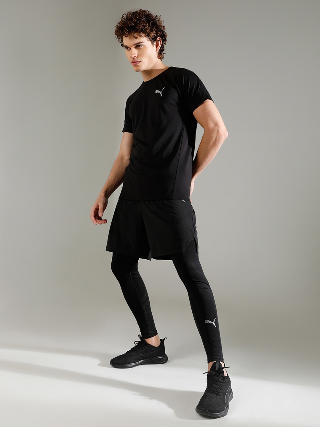 

Puma Men Black & White Brand Logo Printed Evostripe Slim Fit Round Neck T-shirt