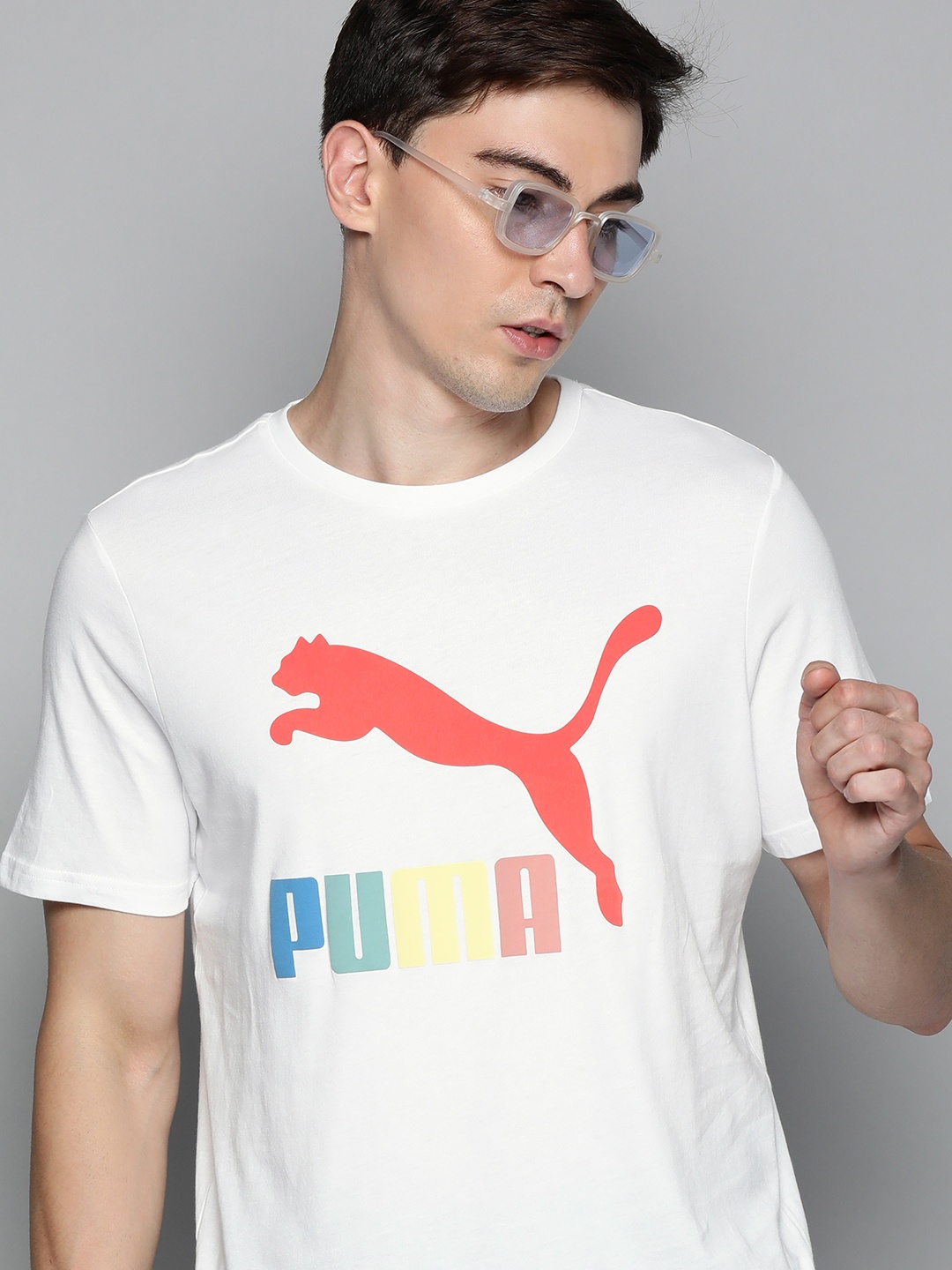 

Puma Men White Brand Logo Printed T-shirt