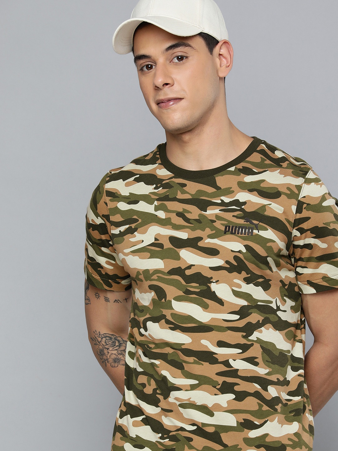 

Puma Camouflage Printed Pure Cotton Regular Fit T-shirt, Green
