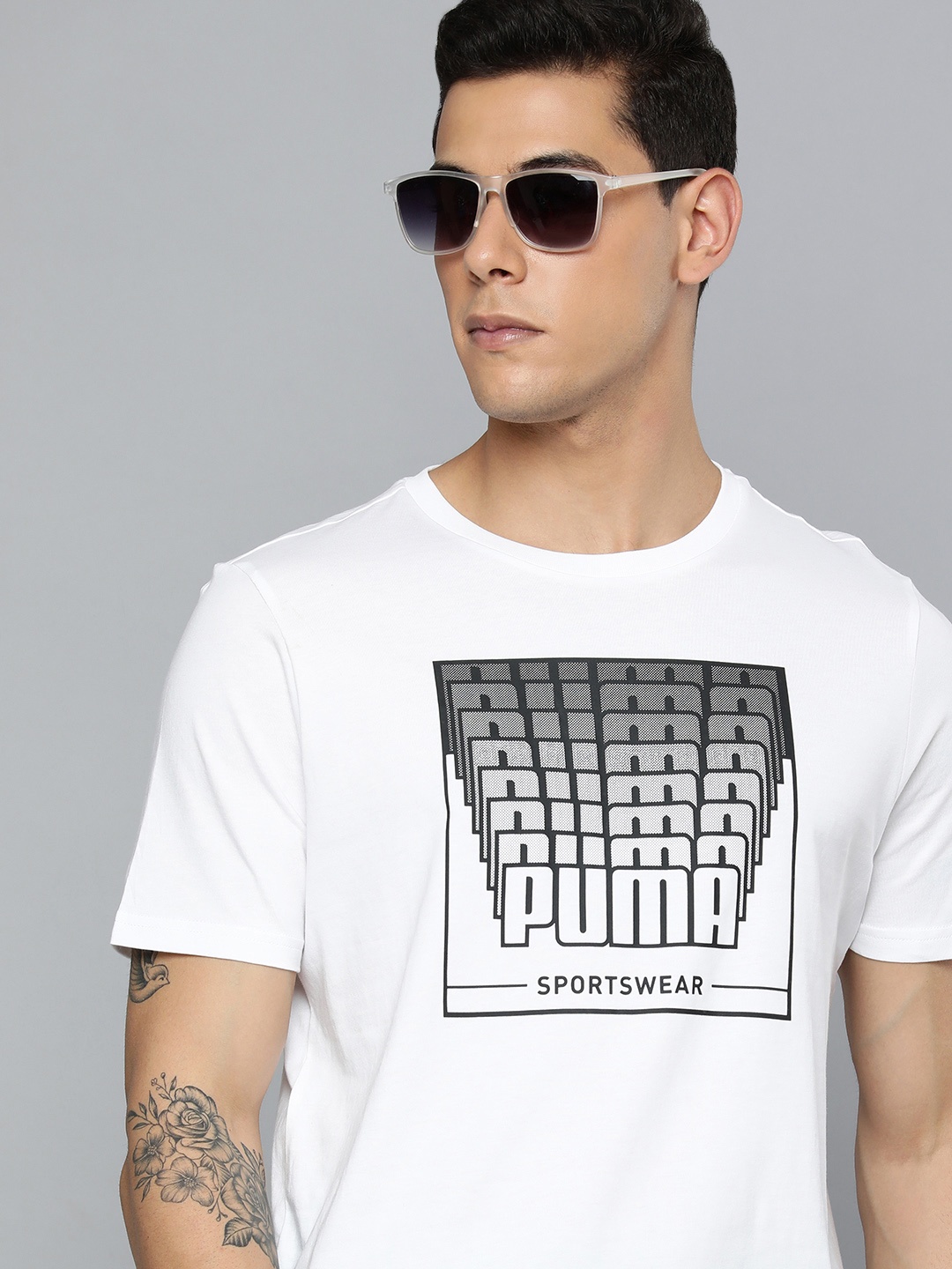 

Puma Men White & Grey Wording Graphic Printed T-shirt