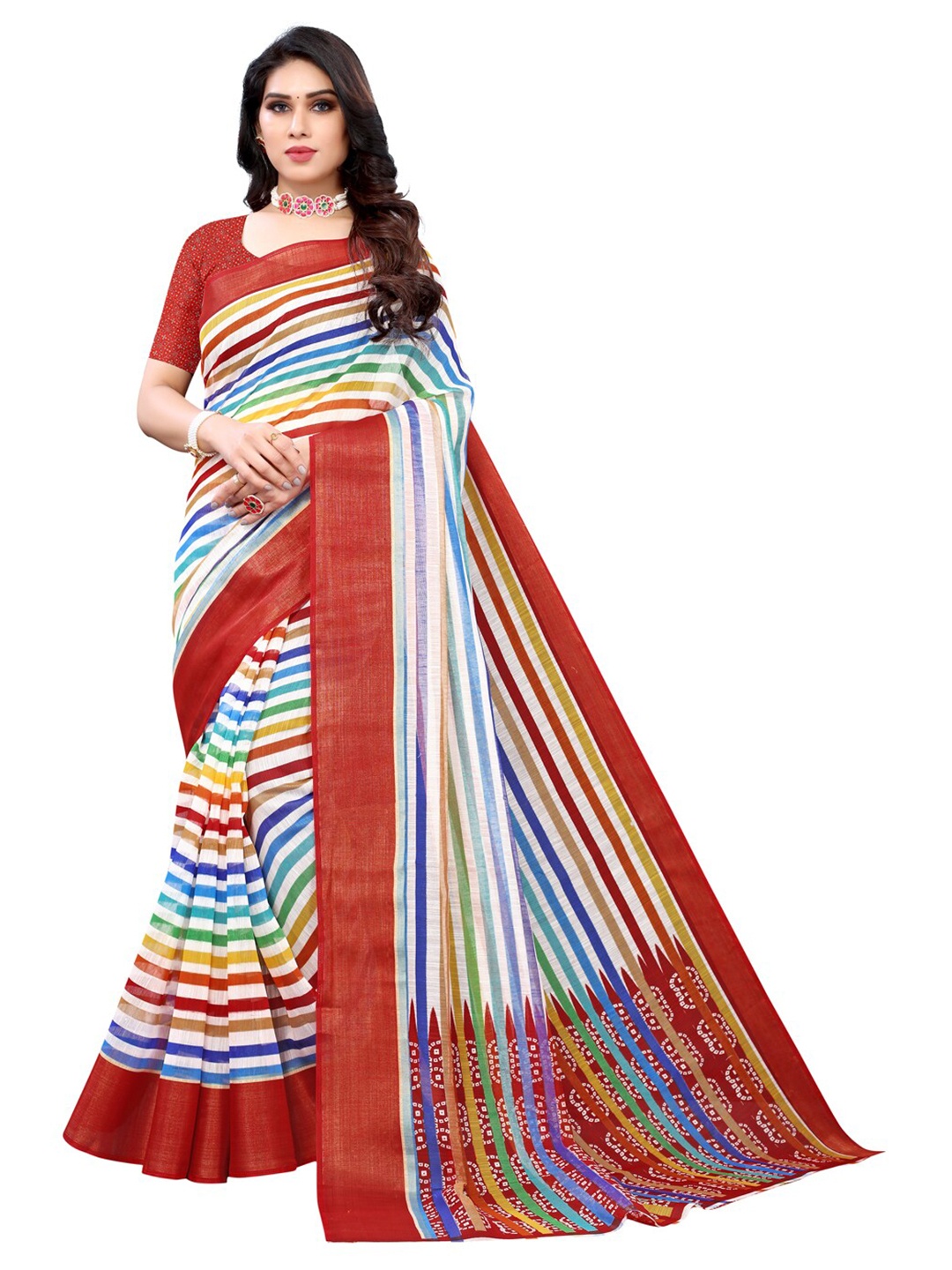 

KALINI White & Blue Striped Saree