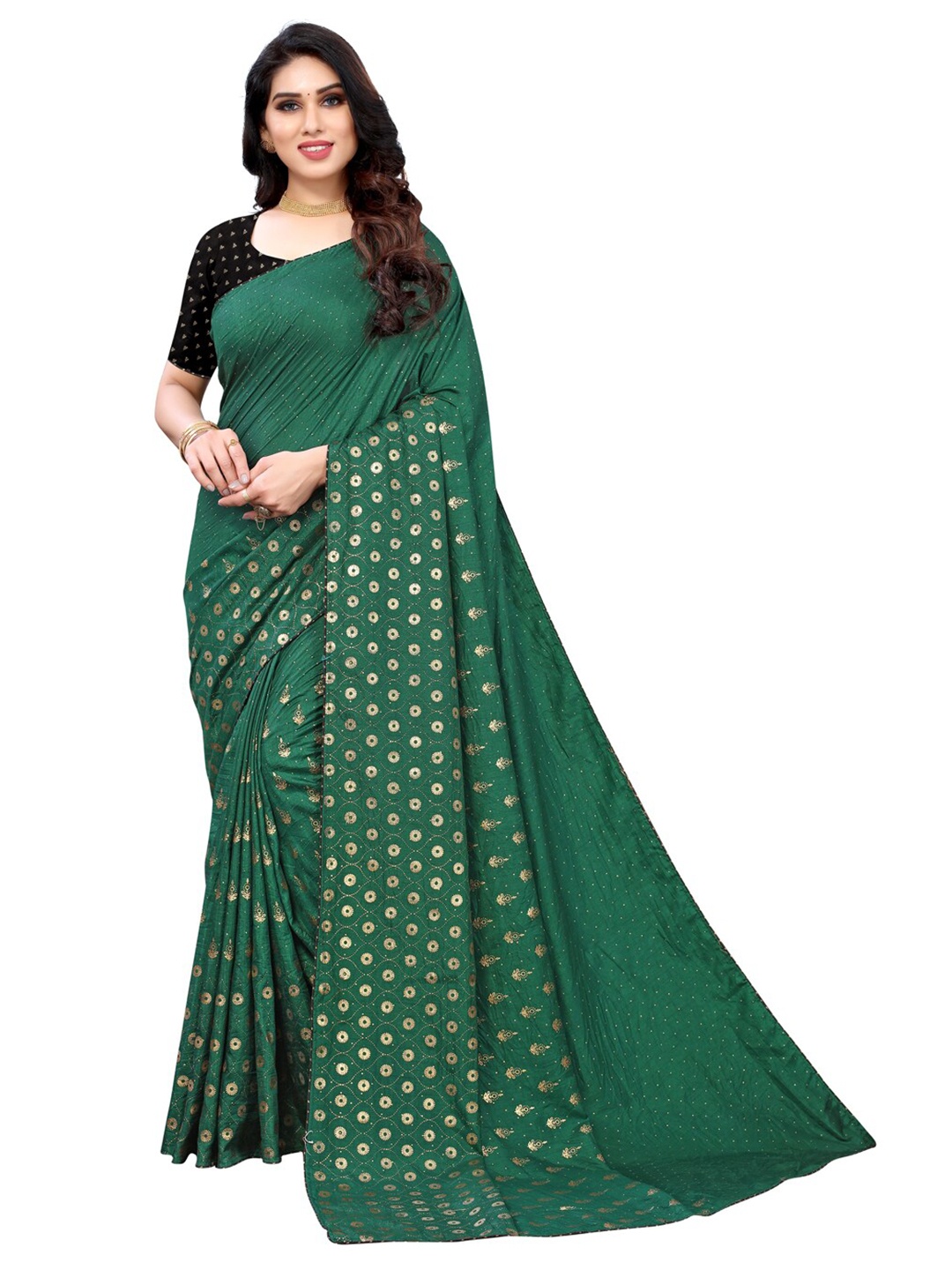 

KALINIG Green Foil Printed Poly Cotton Saree
