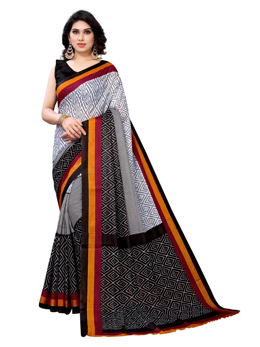 

KALINI Off-White & Black Printed Pure Cotton Saree