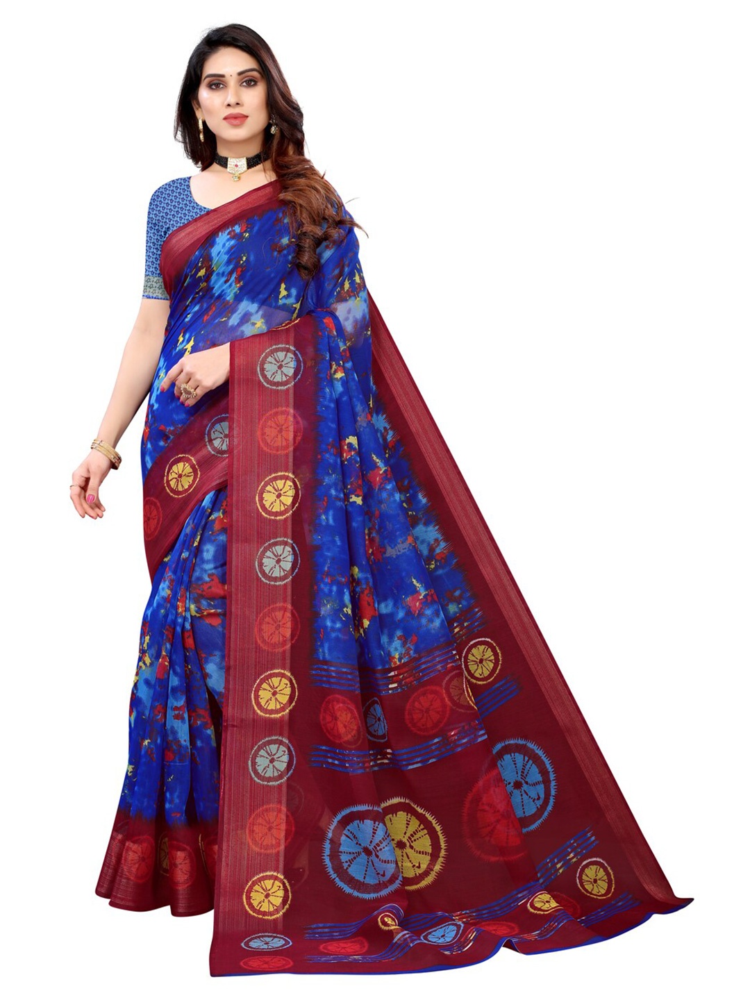 

KALINI Blue & Brown Batik Saree