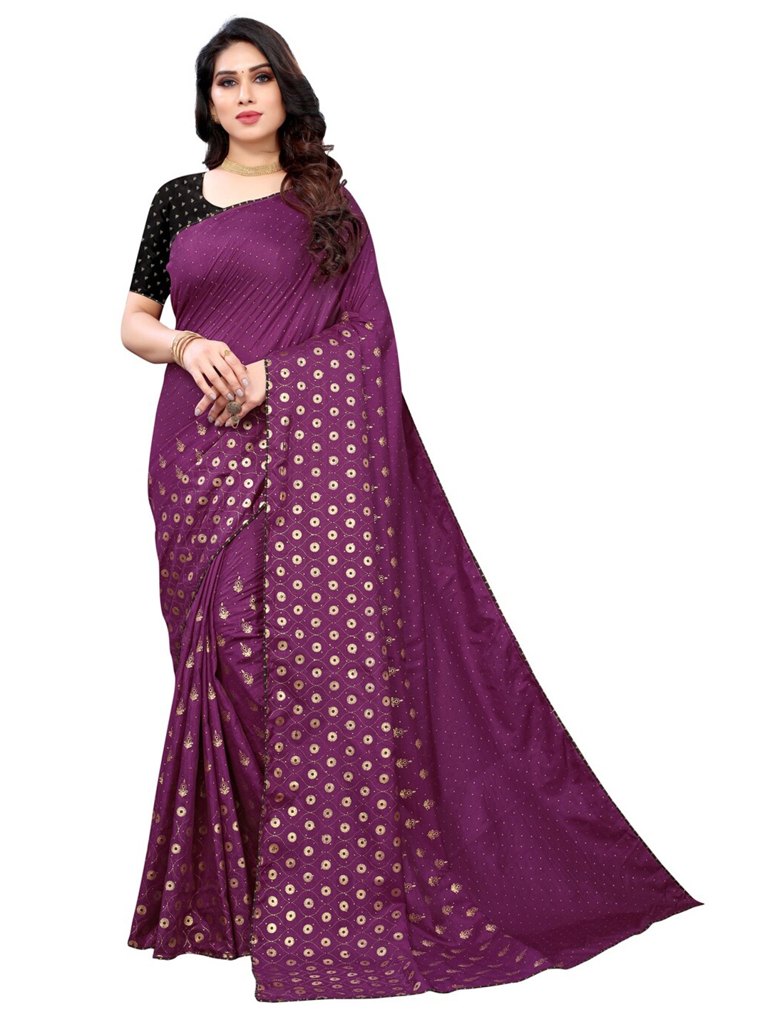 

KALINI Purple & Gold-Toned Floral Bhagalpuri Saree