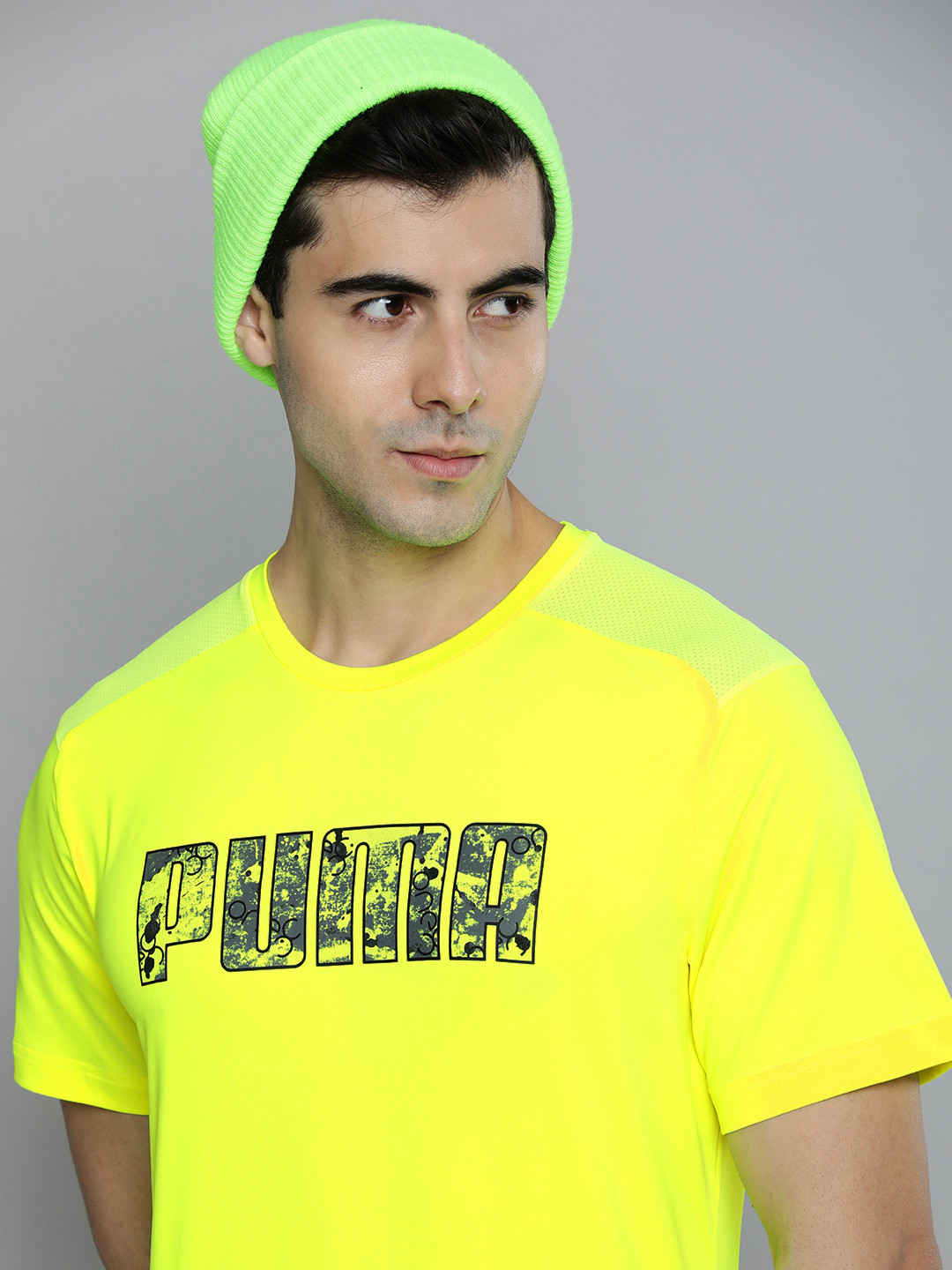 

one8 x PUMA Men Yellow Brand Logo Printed Training Slim Fit T-shirt