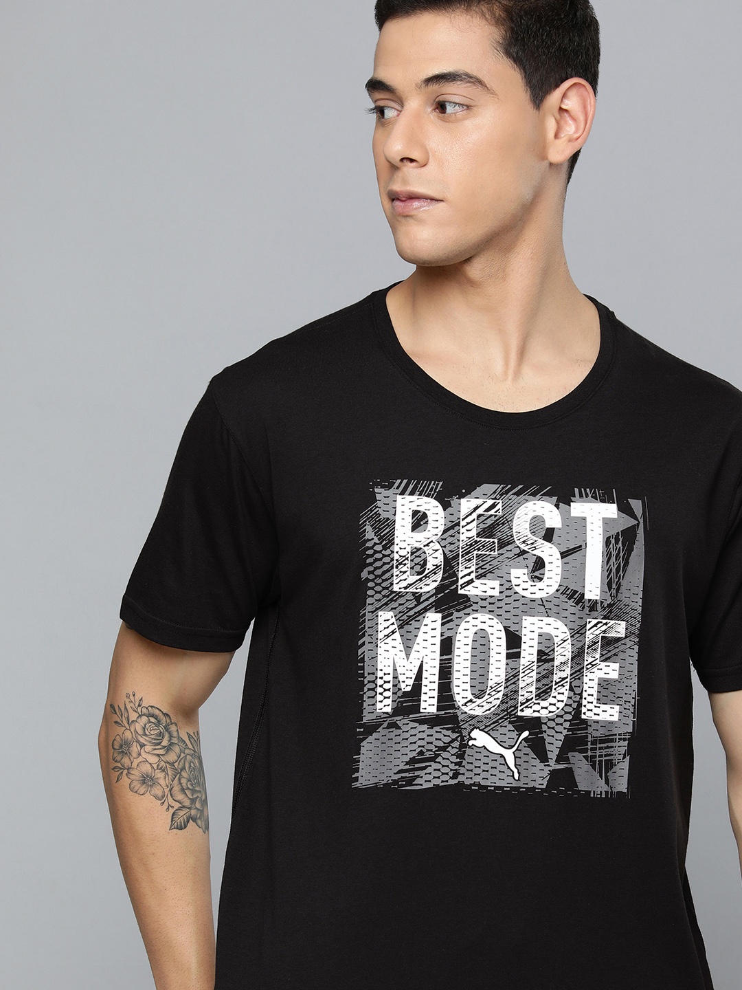 

Puma Men Black & White Typography Printed Training or Gym T-shirt