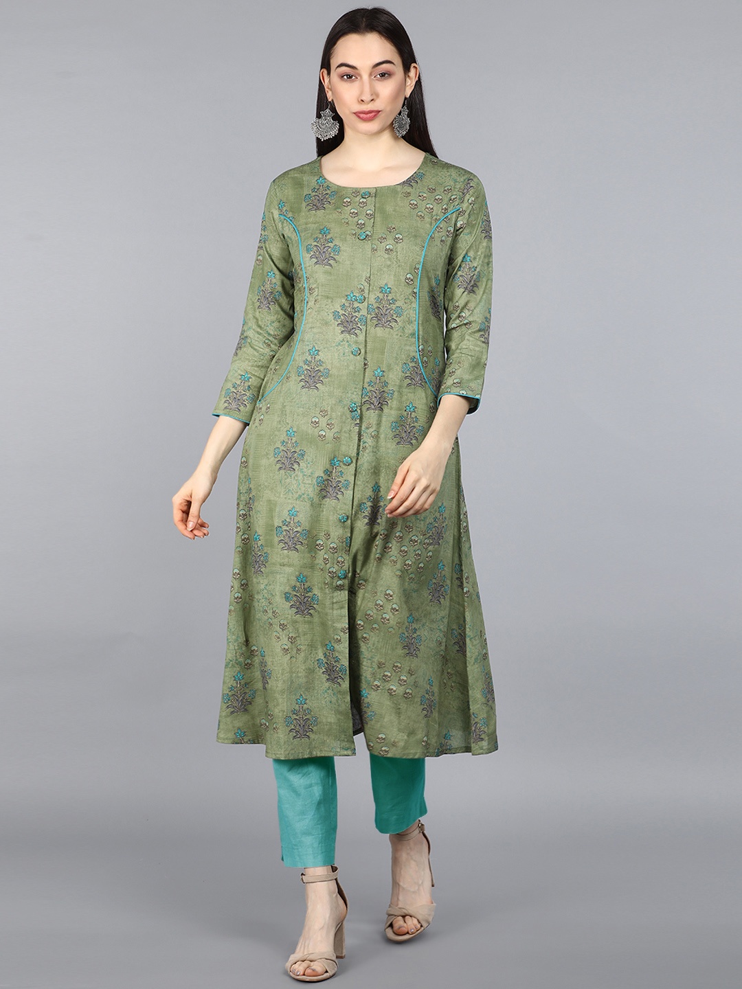 

AHIKA Women Green & Blue Ethnic Motifs Printed Kurta