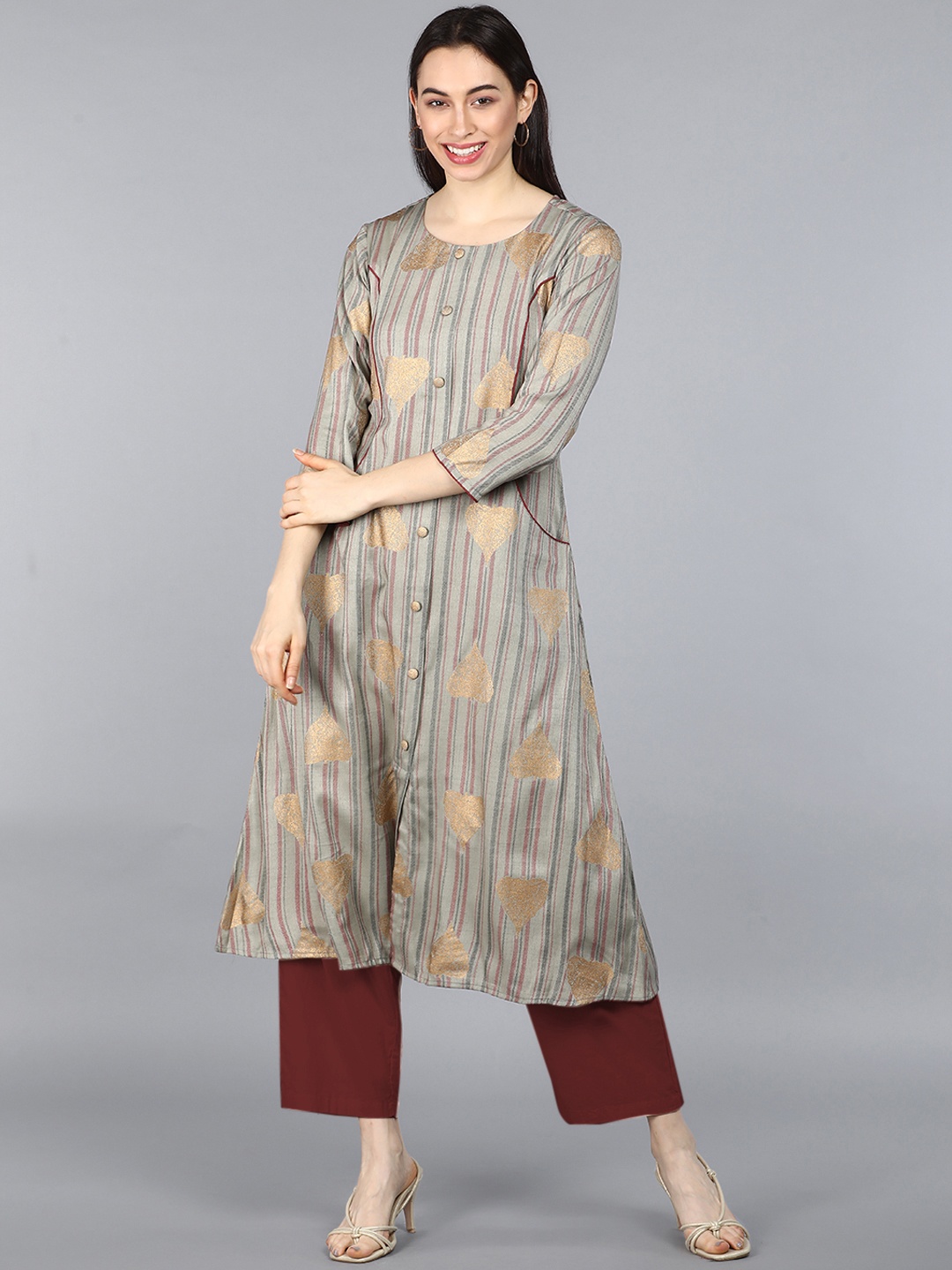 

AHIKA Women Taupe Printed Cotton Kurta