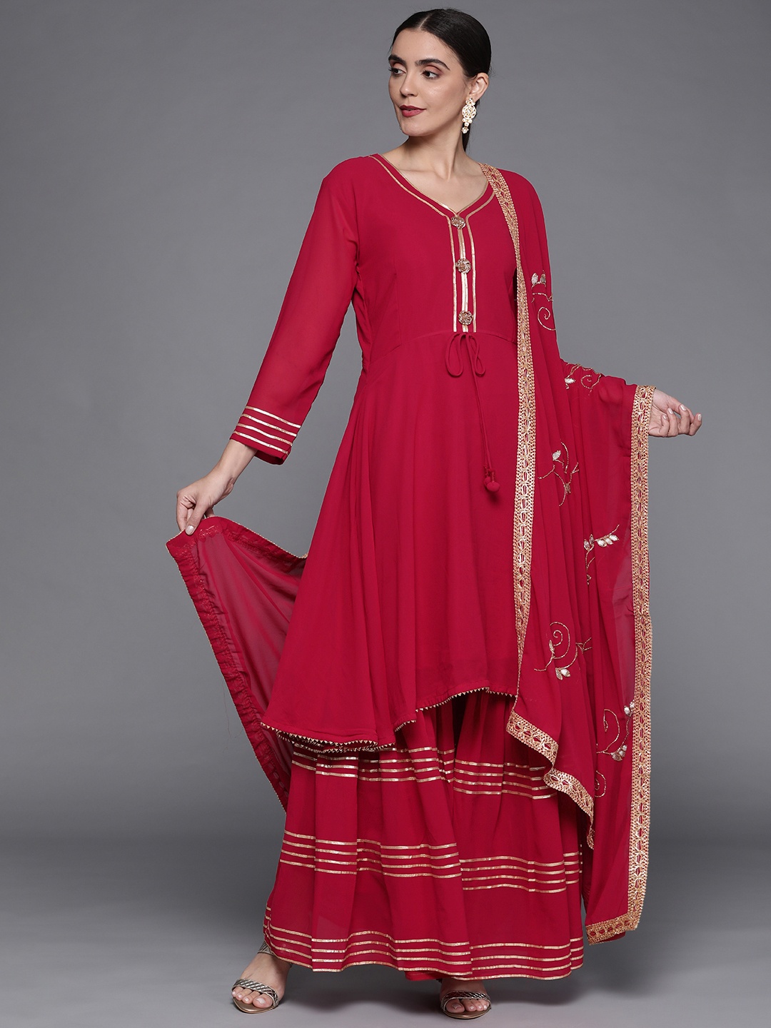 

Chhabra 555 Women Magenta Kurta with Sharara & Dupatta