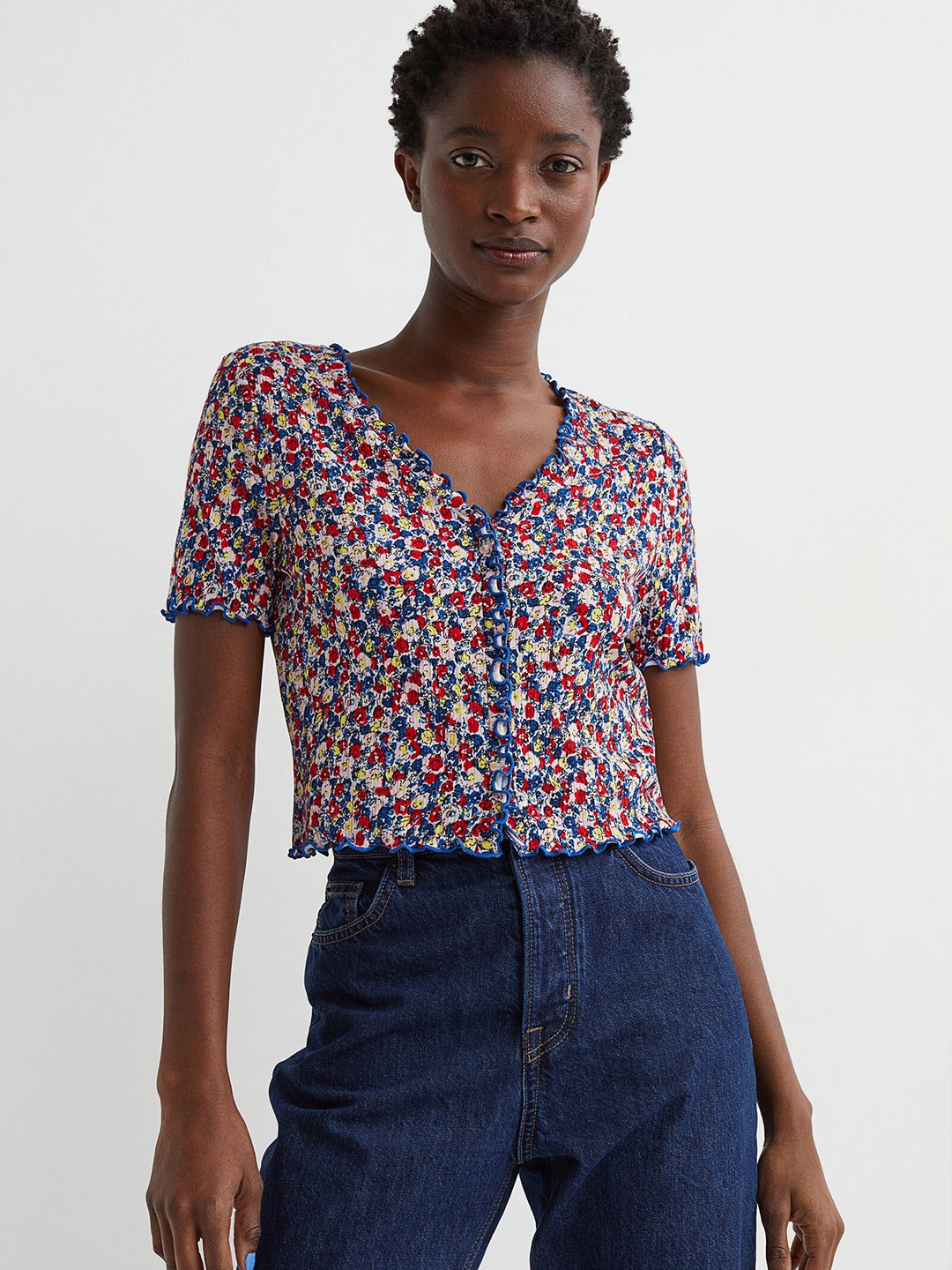 

H&M Women Multicoloured Floral Cropped Cardigan, Multi